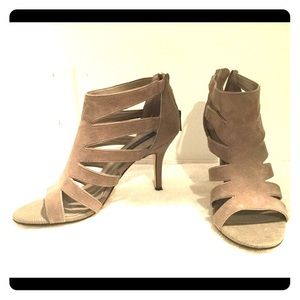 Taupe thick strappy heels
